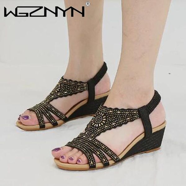 

sandals women shoes for woman casual gladiator wedge summer ladies sandles sandalias comfortable big size 41 42, Black