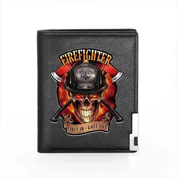 

arrivals firefighter 343 skull printing black leather wallet fashion men and women credit card holder short purse, Red;black
