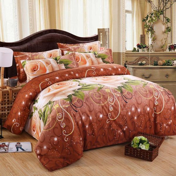 

bedding sets home textile 3d golden rose set polyester cotton duvet cover bed sheet pillowcase linen twin  king size
