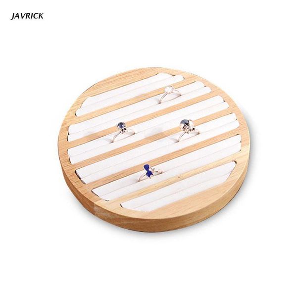 

jewelry pouches, bags bamboo wooden ring display tray round 6 long slot leather insert storage, Pink;blue