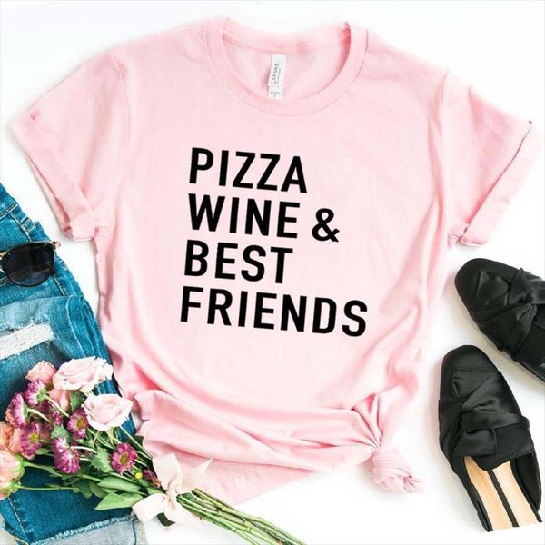 

and women pizza wine friends mens womens short sleeve o neck loose ladies causal tee, White;black