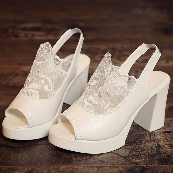 

high heels peep toe women sandals lace shoes pu leather ladies summer back strap fashion female platform pumps 2021 woman shoes, Black