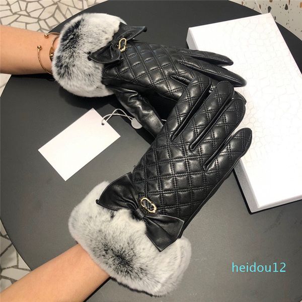 

luxury- women rabbit fur sheepskin gloves plush warm leather mittens winter outdoor glove touch screen mitten with gift box, Blue;gray