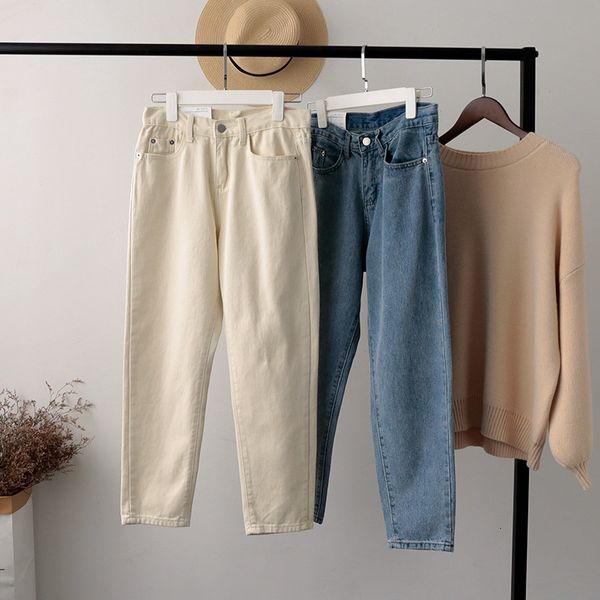 

women's jeans korean loose denim pants high waist 2021 female fall retro hare, Blue