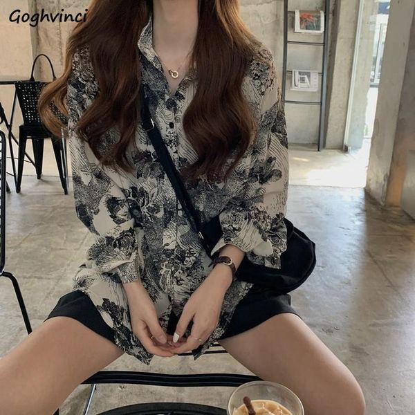 

blouses women shirts print loose single breasted retro harajuku streetwear female chic stylish chiffon thin korean casual daily x0521, White