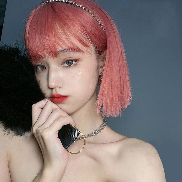 

synthetic wigs shangke hair lolita wig for women pink green blonde purple black short straight bob with bangs heat resistant