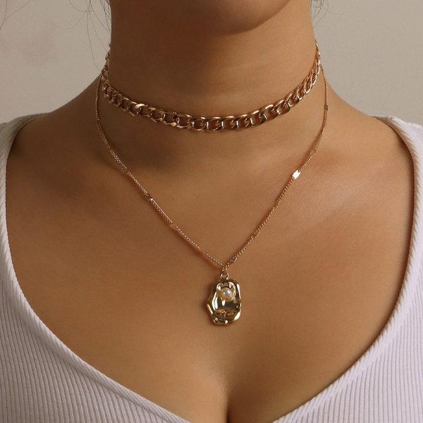 

chokers vintage punk pearl choker gold silver color shell pendant chunky chain necklace for women wedding party fashion jewelry gift, Golden;silver