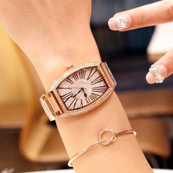 

wristwatches manufacturers direct selling fashion 2021 style ladies' watch wine bucket rome quartz stainless steel belt women's, Slivery;brown
