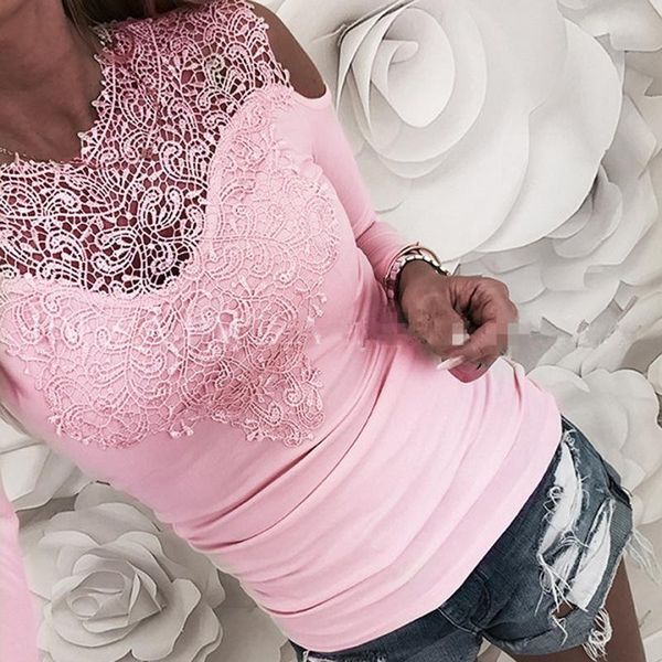 

women's blouses & shirts lace women patchwork off shoulder 2021 spring blusas feminina 4 colors slim party blouse, White