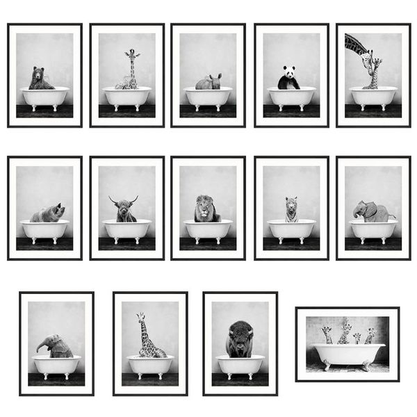 

paintings 652a black and white animals wall art picture giraffe elephant canvas modern nursery kids room home decor