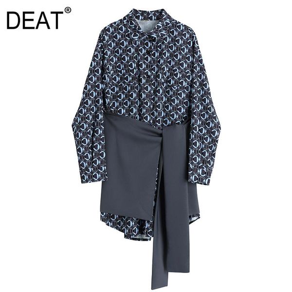 

[deat] korean shirt skirt women lapel show thin dress contrast shawl two piece set fashion tide 2021 spring gx1038 casual dresses, Black;gray