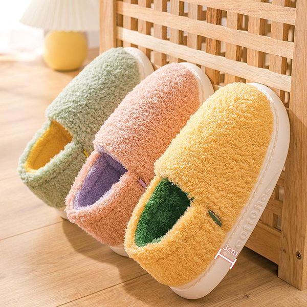 

slippers cotton women winter bag with thicker warm indoor home couple fashion plush shoes for men, Black