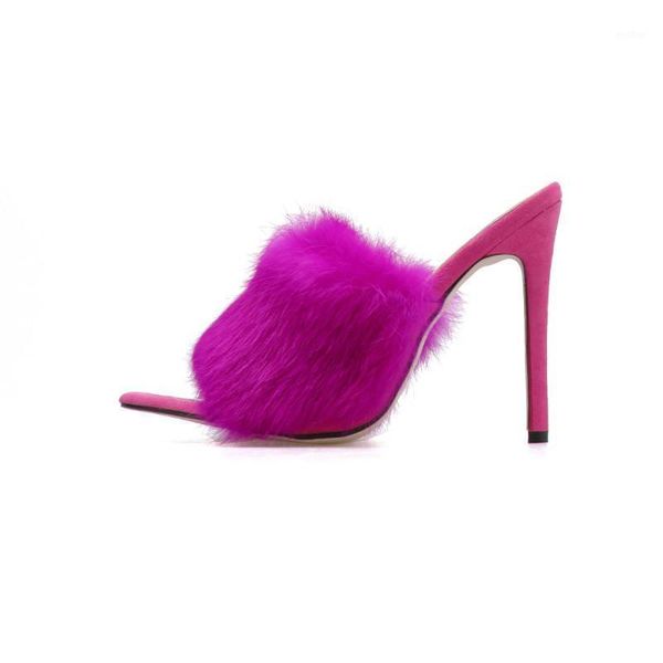 

super high heel slippers female spring temperament hairy stiletto roman muller sandals1, Black