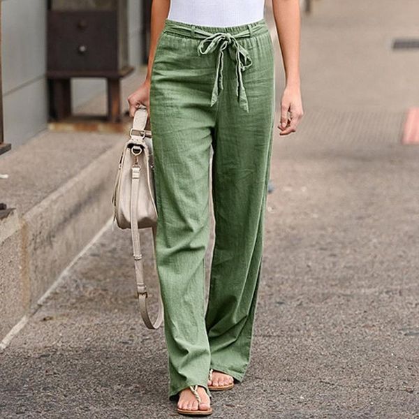 

women's pants & capris oeak women linen cotton casual solid harajuku green trousers summer female ankle-length length plus, Black;white
