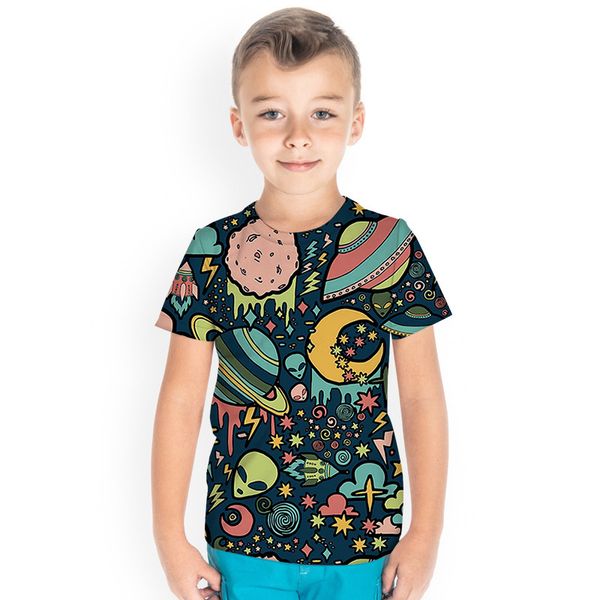 

cartoon planet design children 3d printing t-shirt animal print summer daily sports shirt round neck short sleeve high quality, Blue