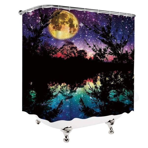 

galaxy tree shower curtain purple fantasy full moon starry lights sky lake moonlight dreamy stars in night forest creative