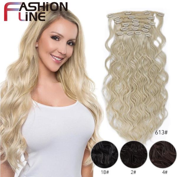 

synthetic wigs full head clip in hair wig natural wave long hairpieces 24 inch 7piece/set thick fake addition clip-on, Black