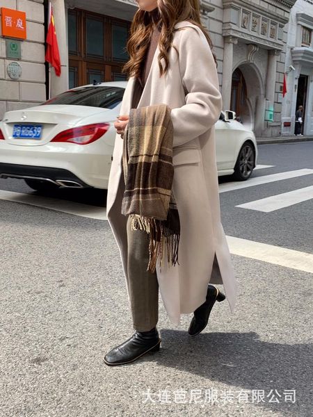 

women's wool & blends south korea dongdamen 2021 autumn and winter collarless medium long overcoat double pocket suit for women, Black