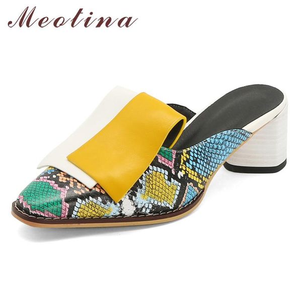 

dress shoes meotina high heels women snake print strange style heel mules mixed colors square toe pumps ladies big size 42, Black