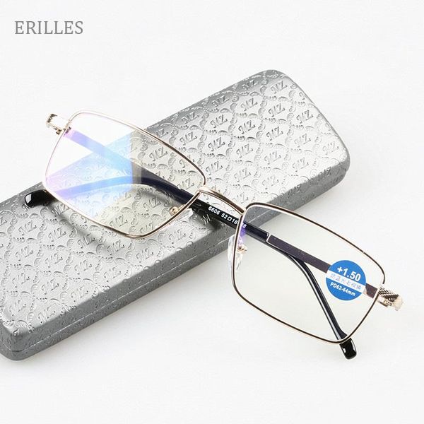 

sunglasses anti blue light reading glasses men full metal frame square presbyopic anti-scratch diopter eyewear +1.5 +2.0 +2.5, White;black