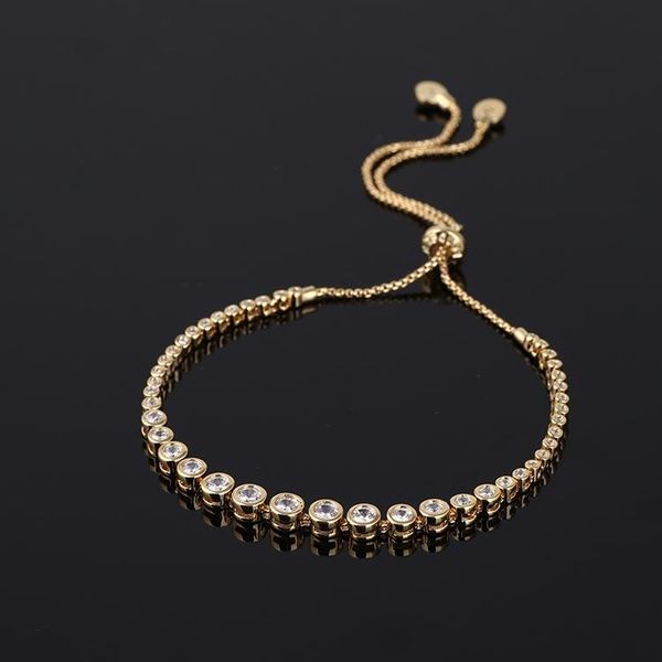 

link, chain round zircon gradient super flash pull bean drawstring adjustable bracelet, Black