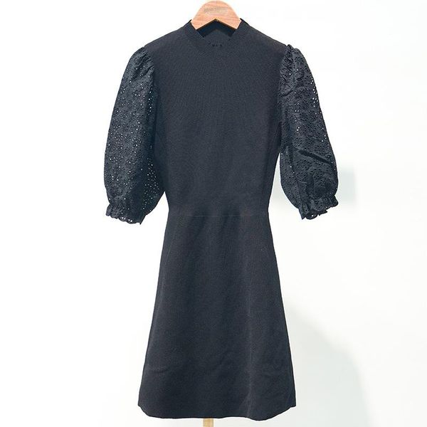 

casual dresses women dress 2021 fall/winter style puff sleeve slim knit, Black;gray