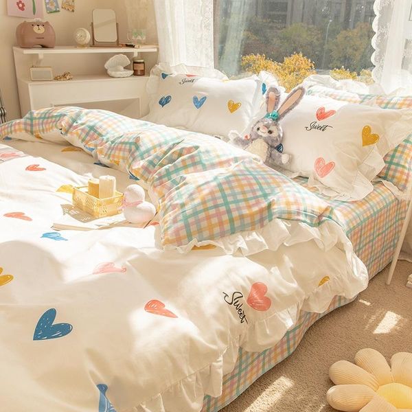 

bedding sets pure cotton princess style bed sheet quilt cover three piece single set  comforter