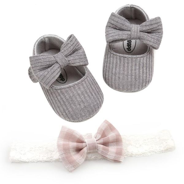 

born baby girls princess shoes with headband infant anti-slip soft sole casual summer bow knit first walkers athletic & outdoor, Black