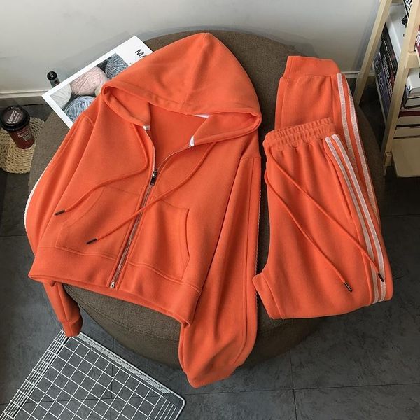 

women's two piece pants 2021 autumn short zipper sweater suit korean loose sports casual harem gym hoodies for women two-piece, White