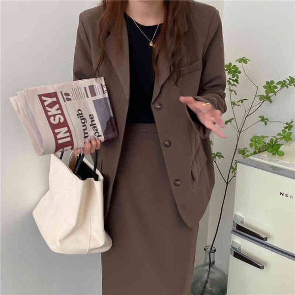 

two piece dress autumn office ladies two sets of mango long coat and high waist korean skirt minimalist female style 2 piece joint evlc, White