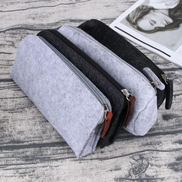 

pcs felt pencil bag flat case box school office supplies stationery storage (dark grey/light grey/dark grey/ bags
