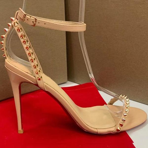 

dress shoes rivets high heels sandals women ankle strap studs matte leather, Black