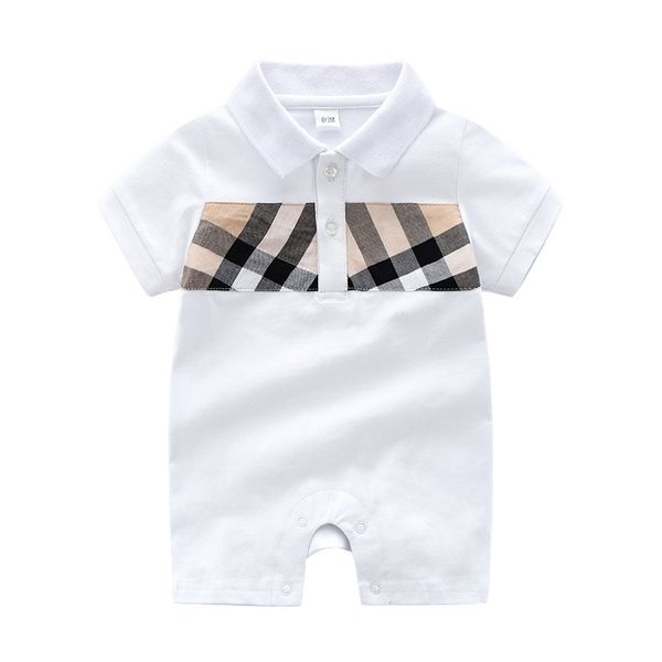 

summer newborn baby clothes cotton plaid lapel short sleeve new borns baby girls rompers boys jumpsuit, Blue