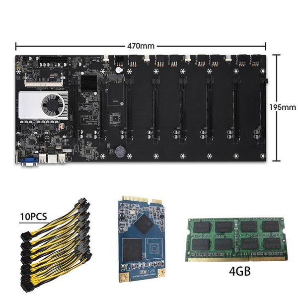 

btc-t37riserless mining 8cpu motherboard crypto etherum set with 4gb ddr3 1600mhz ram 128gb msata ssd power cable computer cables & connecto