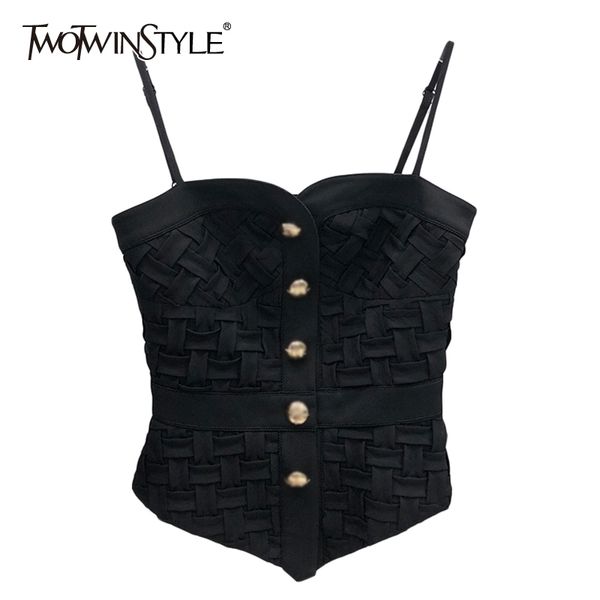 

black patchwork button vest for women square collar sleeveless short tank female fashion clothing 210524, White