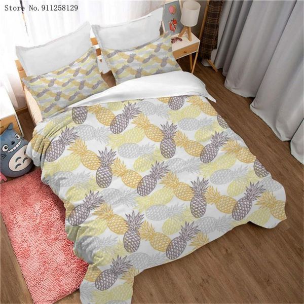 

bedding sets 2/3 pieces tropical pineapple set yellow background duvet cover for bedroom bed quilt custom home