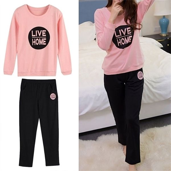 

pajamas sets spring autumn carton women long sleeve sleepwear suit cute big girls homewear gift for female 211116, Black;red