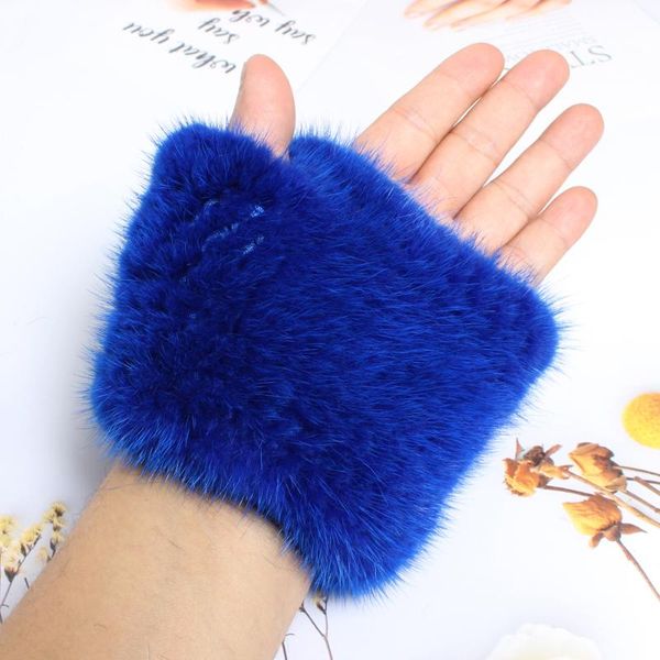 

five fingers gloves winter warm fur glove fashion lady genuine mink fingerless 100%natural stretch knitted luxury, Blue;gray