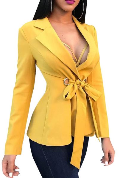 

women's suits & blazers 2021 spring and autumn long sleeve tights suit yellow solid color belt blazer womensize s-xl, White;black