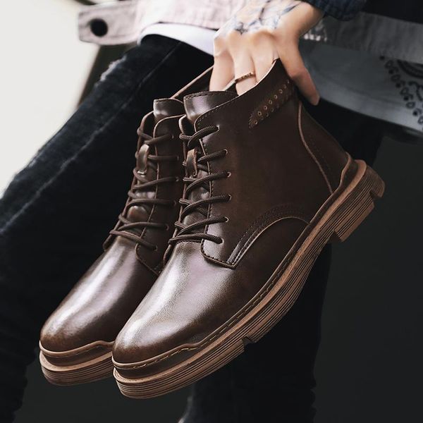 

boots men genuine leather shoes fashion business winter warm snow fur ankle male botas zapatos, Black