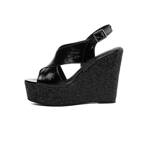 

dress shoes original intention women sandals real leather platform wedges quality black white woman plus size 4-8.5