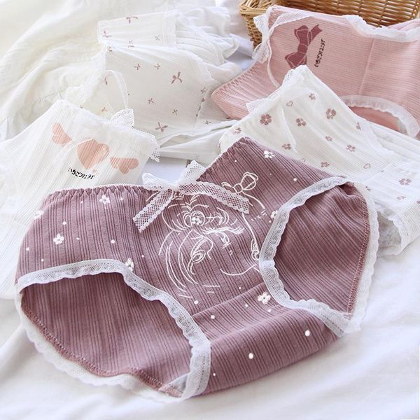 

women's panties japanese sweet cute for women lace underwear young girl student cotton thong briefs kawaii lingerie bow mid-rise panty, Black;pink