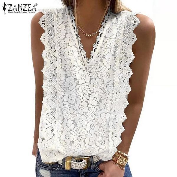

blouses bohemian lace women's summer blouses 2021 casual hollow tank female solid v neck blusas plus size chemise 5xl 7, White