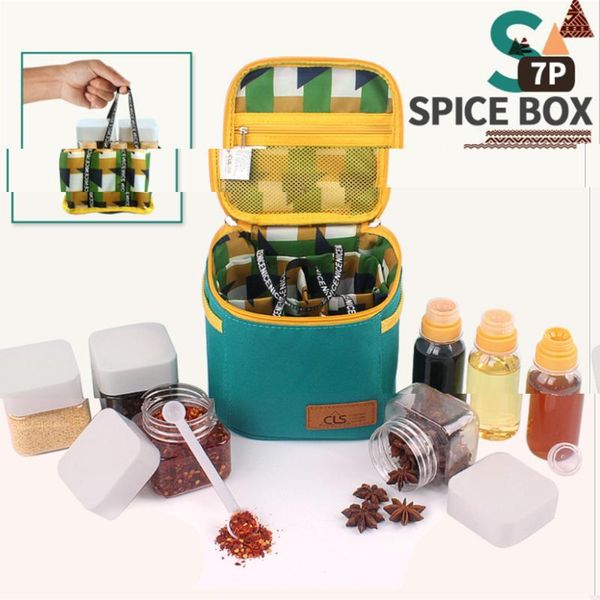 

7pcs/set portable spice cruets multifunctional barbecue seasoning jars for camping outdoor condiment bottles with storage bag &
