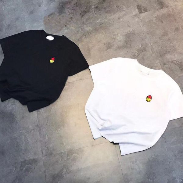 

high version xia mi female embroidery smiling face pullover loose urban leisure round neck short sleeve bottoming shirt, White
