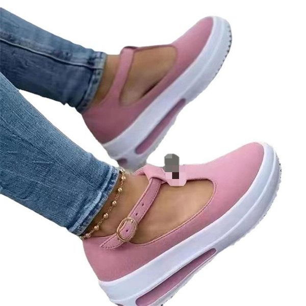 

sandals round head loafers women platform 2021 summer buckle strap wedge shoes casual solid color thick bottom flat, Black
