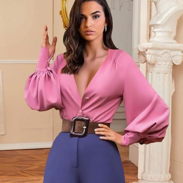 

women's suits & blazers women blouse elegant v neck full sleeve waist belt office business ladies shirt large size 4xl 5xl white top, White;black