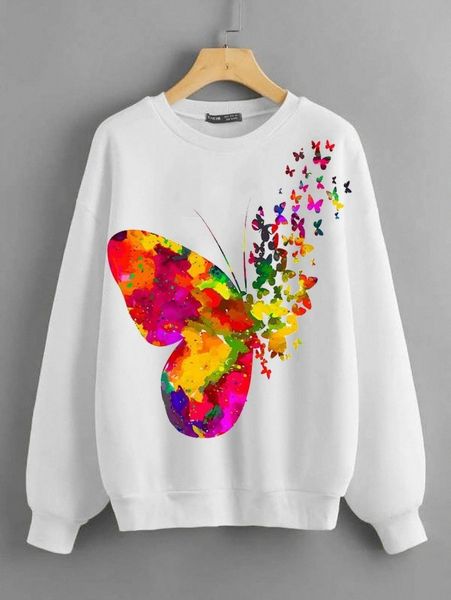 

butterfly print drop shoulder sweatshirt 83bx#, White;black