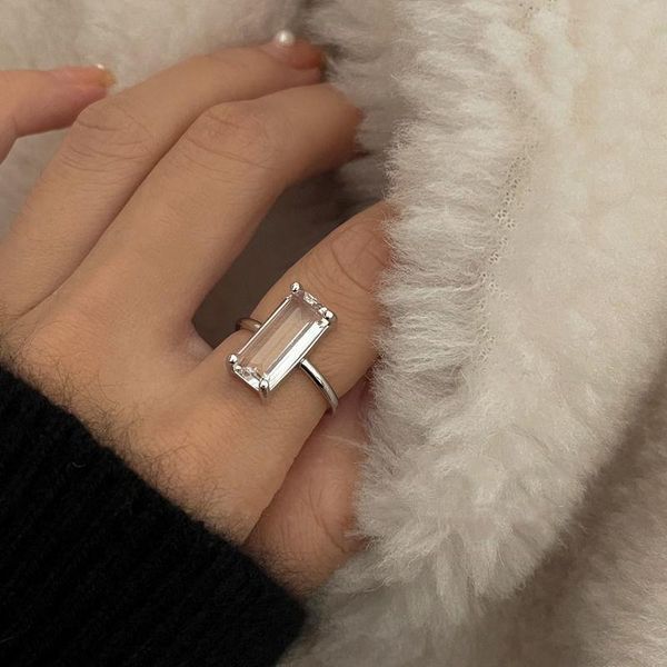 

cluster rings inspired design transparent rectangular opening adjustable ring french luxury ladies banquet engagement jewelry, Golden;silver