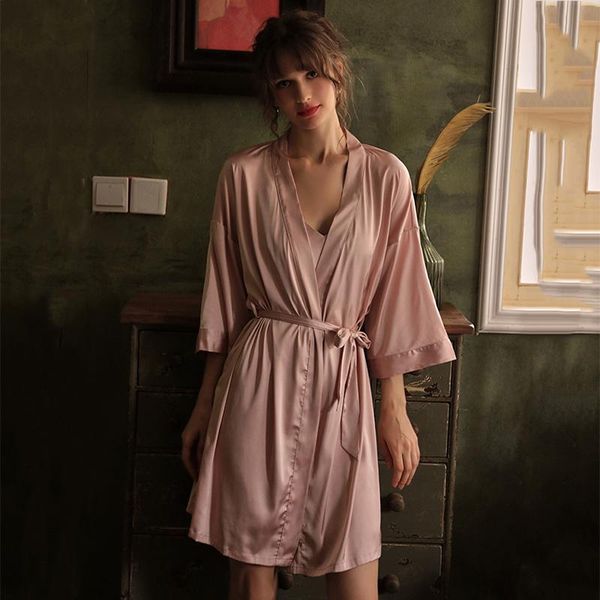 

women's sleepwear satin robe solid kimono gown women bathrobe bride bridesmaid wedding backless nightdress intimate lingerie, Black;red